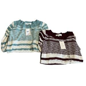PINK ROSE lot of 2 Icon Sweater Light Knit Burgundy & Aqua Striped Women's Small